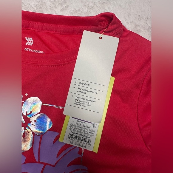 All in motion Graphic Tee Girls Kids athletic top summer Pink Aloha Flower - Picture 7 of 7